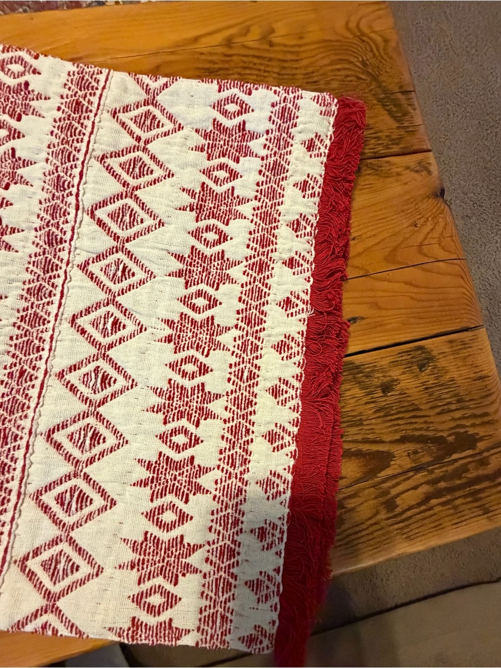 World Market Table Runner, 72” x 13”, Cream with Red Trim, Barely Used - Picture 2 of 8